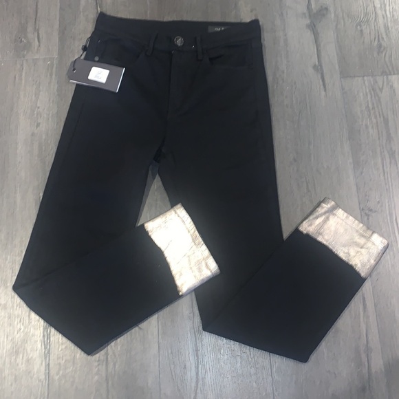 Rag & Bone NWT Bilbury Ankle Cigarette Metallic Hem Jean Size 25 Black/Gold - Picture 7 of 14